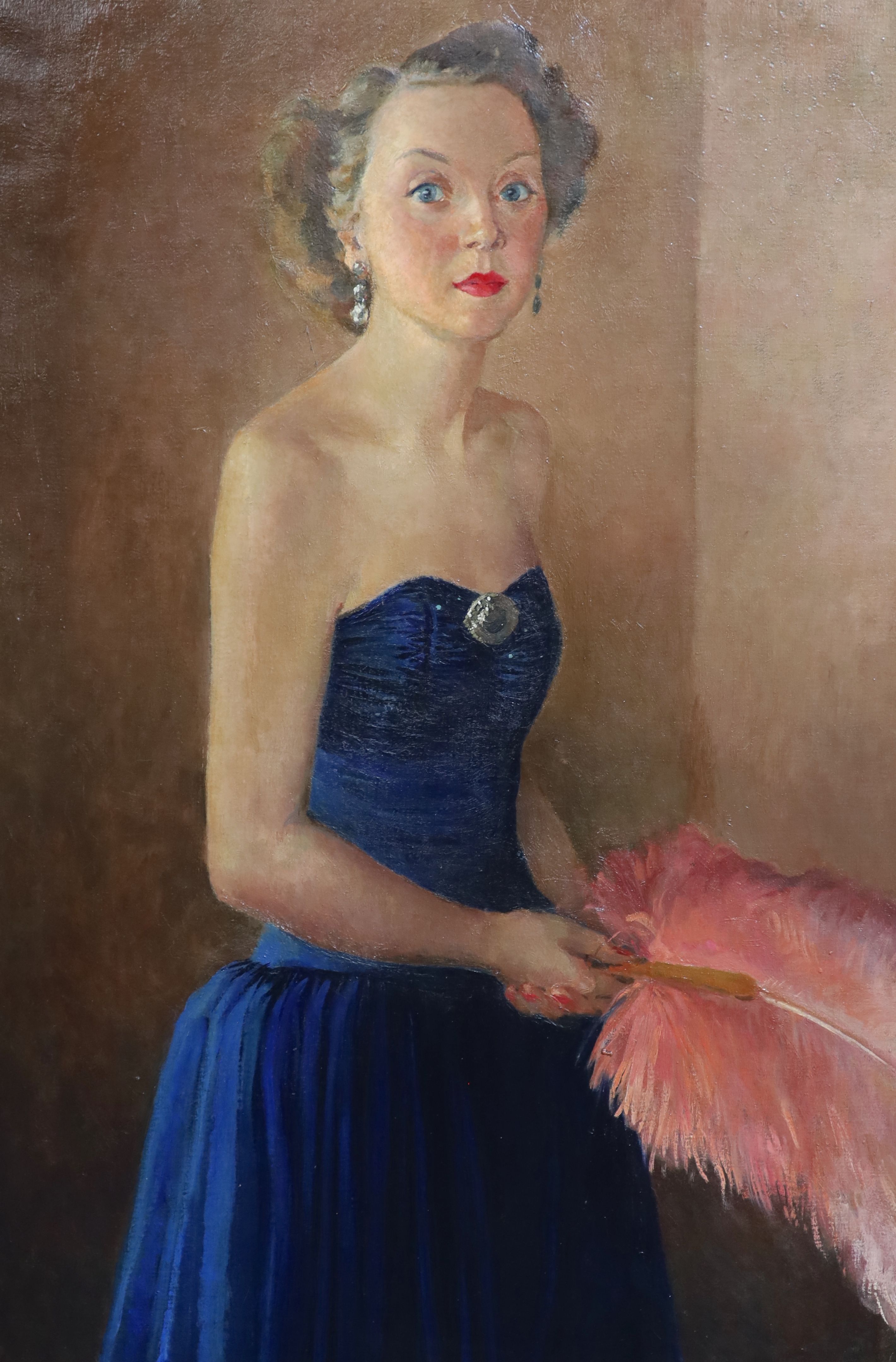 Harold Knight (1874-1961), Lady with fan, oil on canvas, 92 x 61.5cm